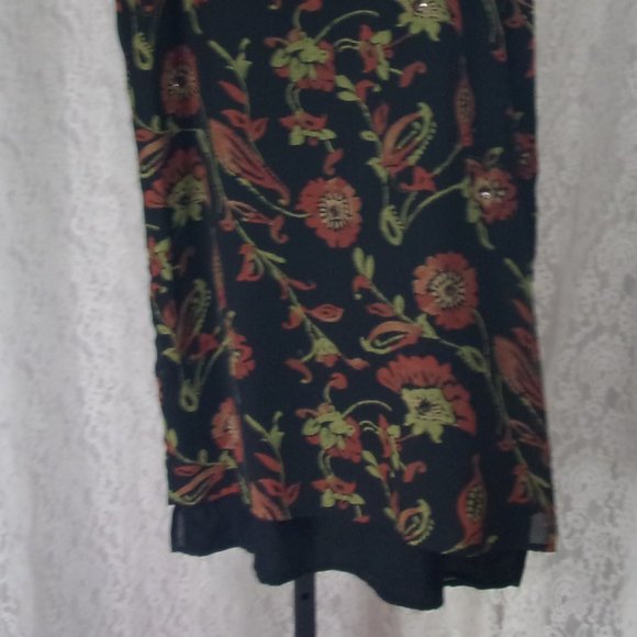 Kathie Lee Black Green Rust Floral Print w/ Bling Midi/Maxi Skirt Size … - Picture 2 of 4